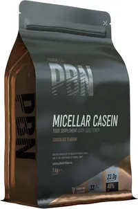 Sachet refermable de caséine micellaire PBN saveur chocolat, d'un poids de 1 kg, avec les informations nutritionnelles principales visibles.