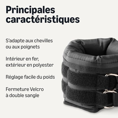 Infographie listant les principales caractéristiques des lests, avec un gros plan sur la fermeture à double sangle velcro et la texture en polyester du lest.