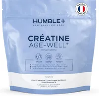 Sachet de créatine monohydrate HUMBLE+ Age-Well de 306g, affichant la marque, le nom du produit, la mention 'neutre' et '90 doses', avec un logo 'Marque Française' en haut à droite.