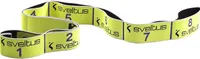 Bande élastique Sveltus Elastiband jaune fluo, pliée en S, montrant ses huit poignées numérotées de 1 à 8 et le logo Sveltus.